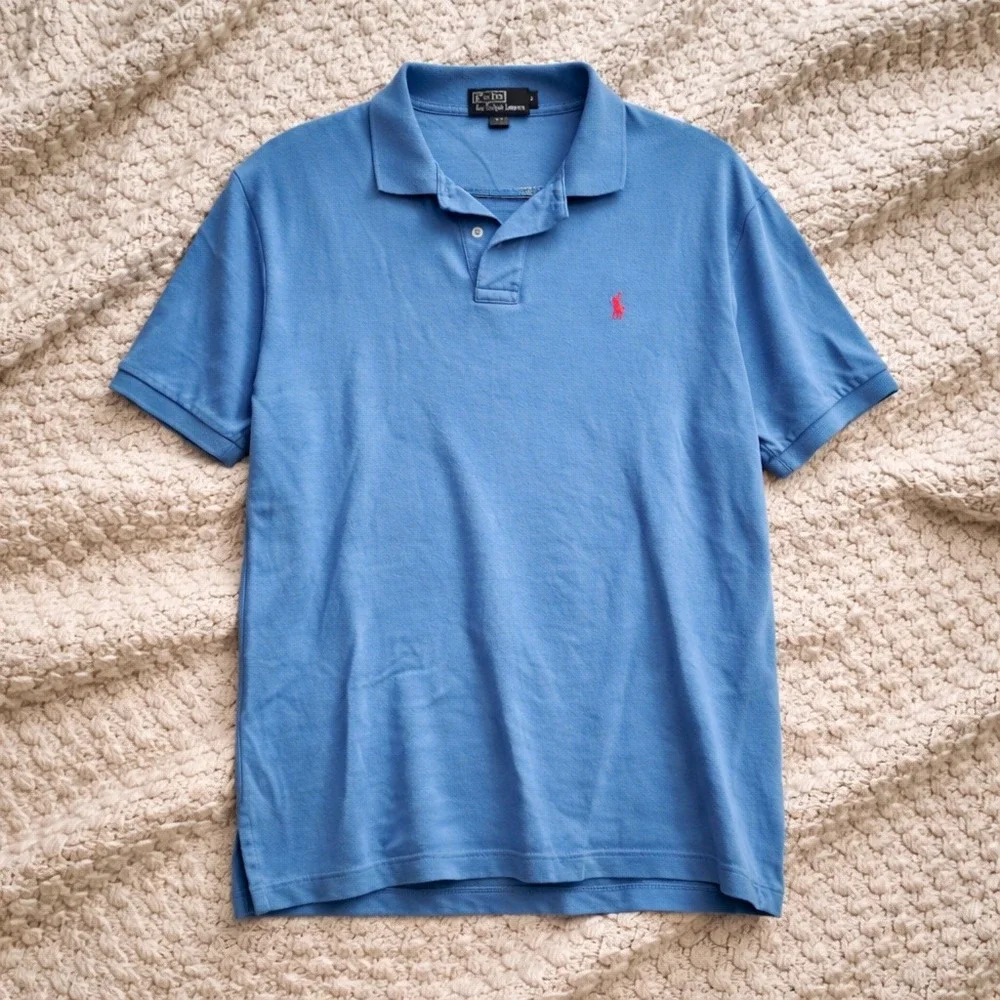 Polo Ralph Lauren Men's Vintage Blue‎ Polo Shirt Pony Logo Short Sleeve Large